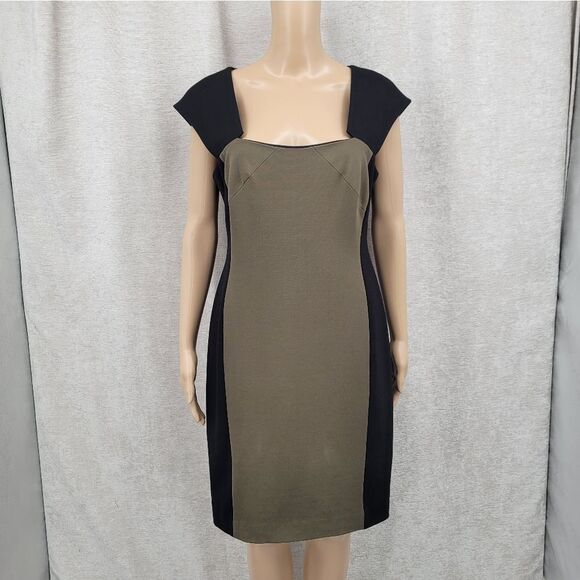 Rachel Roy Elegant Black and Olive Green Ponte Stretch Dress - Picture 3 of 10